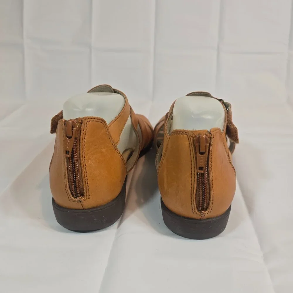 Aravon Abbey Gladiator Sandals Women Size 8 Leather Brown Zip Casual Bohemian